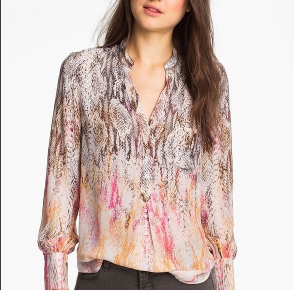HAUTE HIPPIE Silk Henley Blouse Size Medium